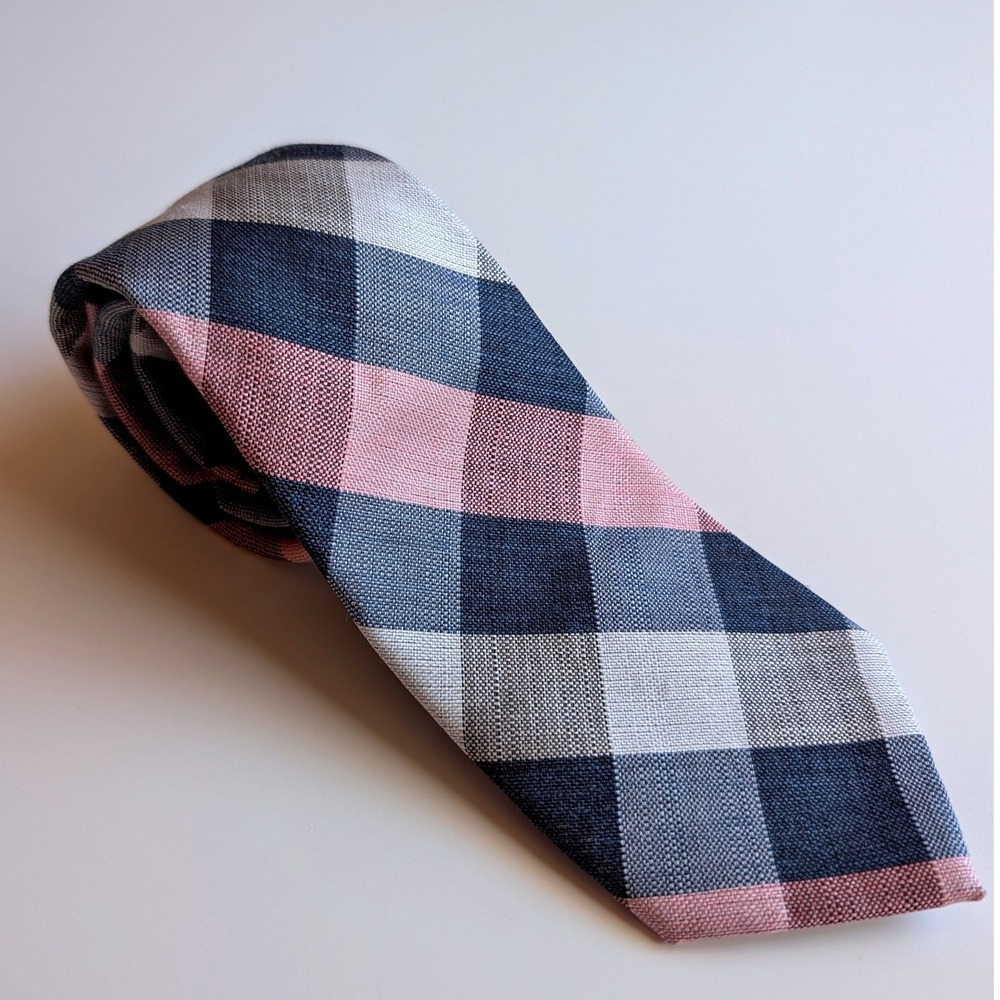 Dockers‎ Mens Plaid Navy Blue Pink Buffalo Check Textured Tie 58" x 3" Summer